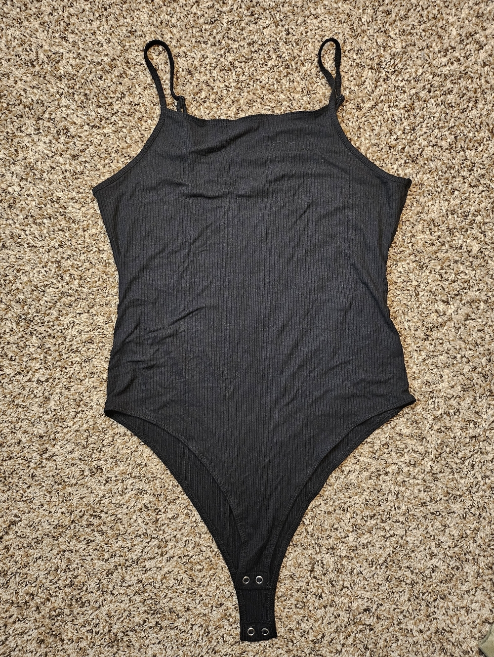 wild fable Black Ribbed Spaghetti-Strap Bodysuit